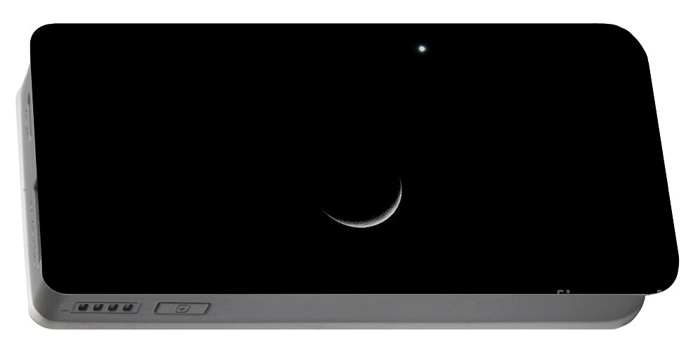 Moon Portable Battery Charger featuring the photograph North Star over Crescent Moon by Dale Powell