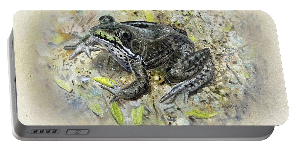Green Frog Portable Battery Charger featuring the painting Northern Green Frog by Barry Kent MacKay