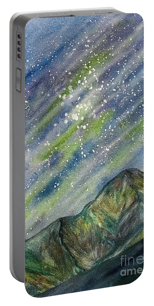 Northern Lights Portable Battery Charger featuring the painting Northern Lights Obstruction Point by Lisa Neuman