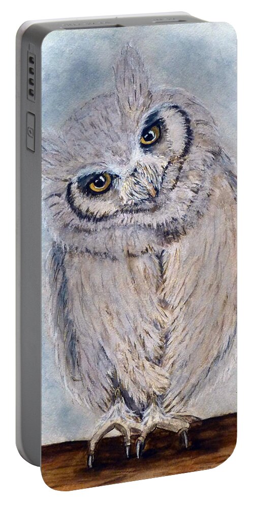 Scops Owl Portable Battery Charger featuring the painting Northern White Face Scops Owl by Kelly Mills