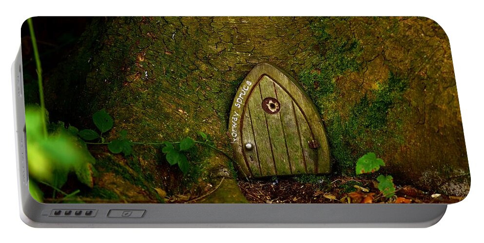 Norway Spruce Portable Battery Charger featuring the photograph Norway Spruce Fairy Door by Neil R Finlay