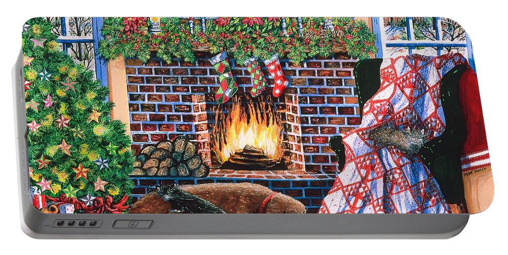 Christmas Portable Battery Charger featuring the painting Not A Creature Was Stirring by Diane Phalen