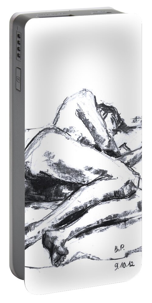 Barbara Pommerenke Portable Battery Charger featuring the drawing Nude 09-10-12-4 by Barbara Pommerenke