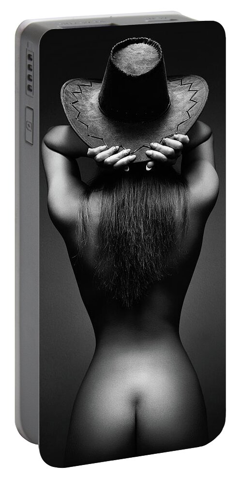 Woman Portable Battery Charger featuring the photograph Nude woman cowboy hat 2 by Johan Swanepoel