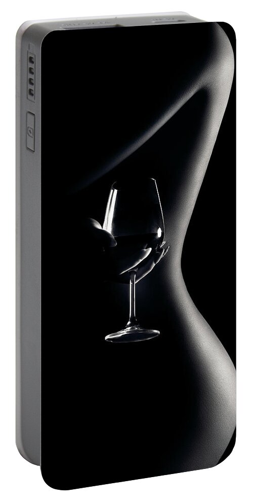Woman Portable Battery Charger featuring the photograph Nude woman red wine 3 by Johan Swanepoel