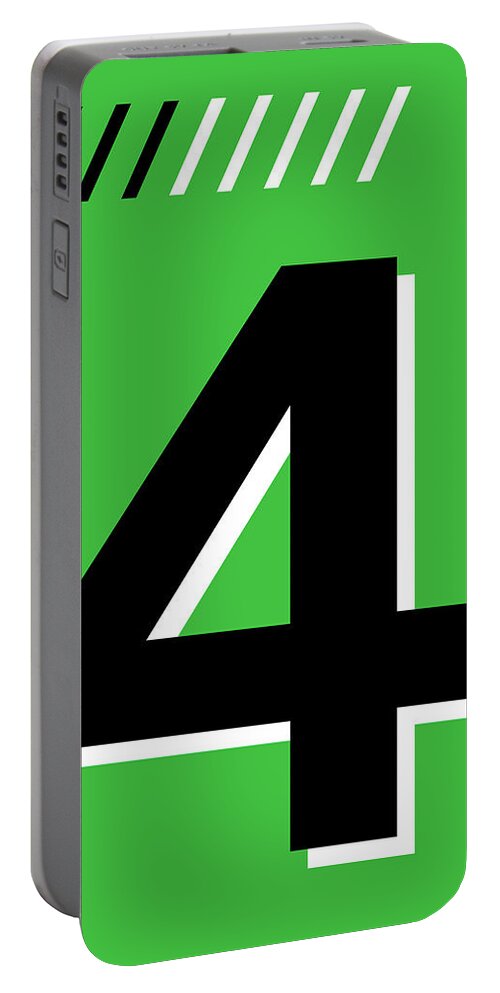 Four Portable Battery Charger featuring the mixed media Number Four - Pop Art Print - Green by Studio Grafiikka