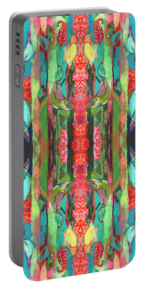 Nuthatch Portable Battery Charger featuring the digital art Nuthatch Forest Pattern by Jennifer Lommers