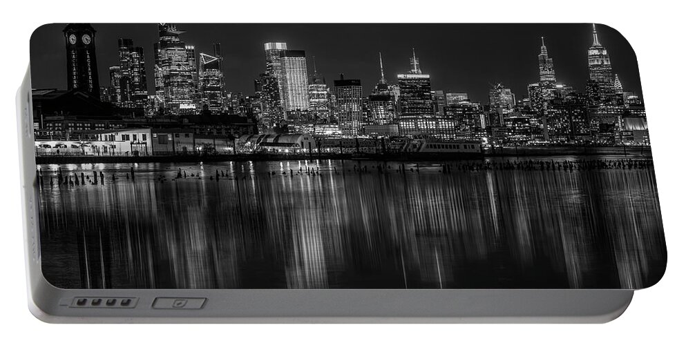 Nyc Portable Battery Charger featuring the photograph NYC Skyline USA BW by Susan Candelario
