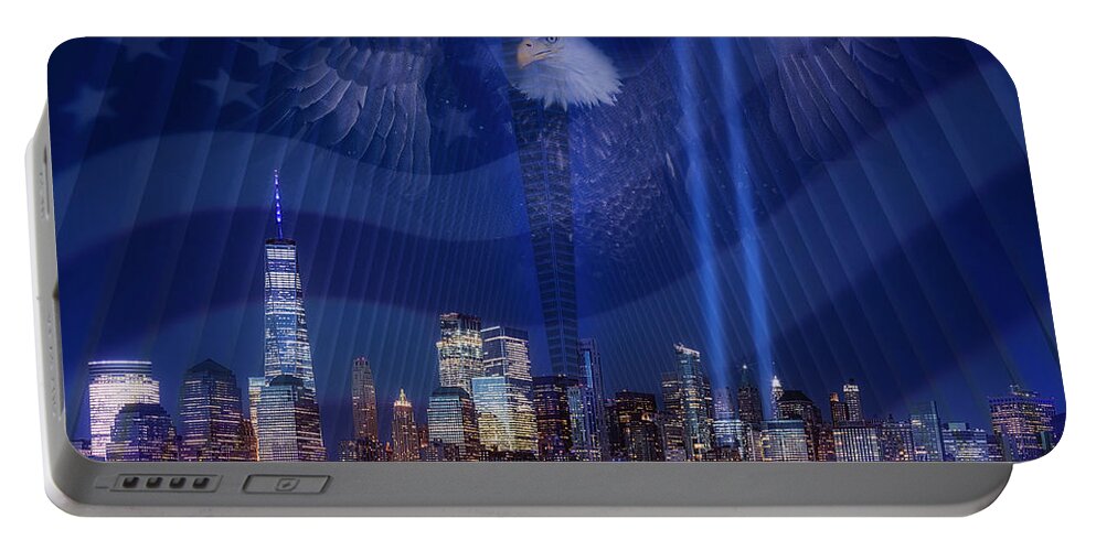 Nyc Portable Battery Charger featuring the photograph NYC Tribute In Light 21 by Susan Candelario