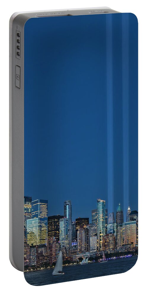 Lower Portable Battery Charger featuring the photograph NYC Tribute To 911 by Susan Candelario