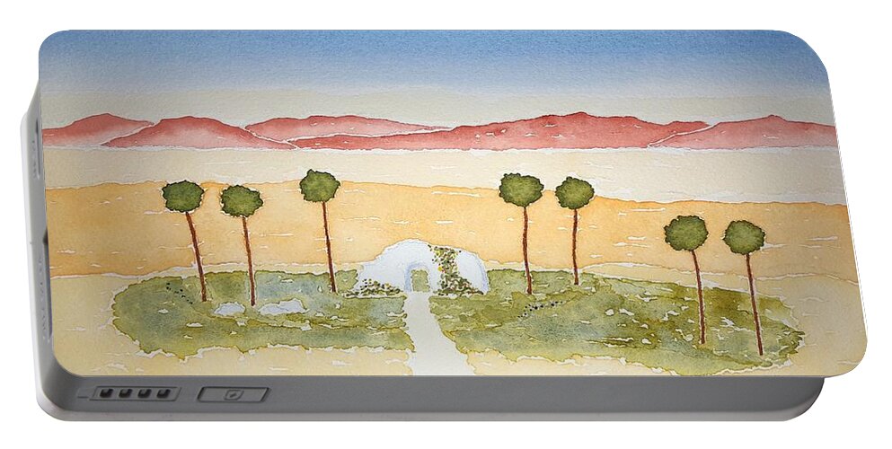 Watercolor Portable Battery Charger featuring the painting Oasis of Lore by John Klobucher