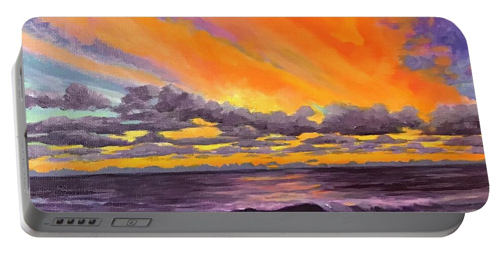 Sunset Portable Battery Charger featuring the painting OBX Sunset by Anne Marie Brown
