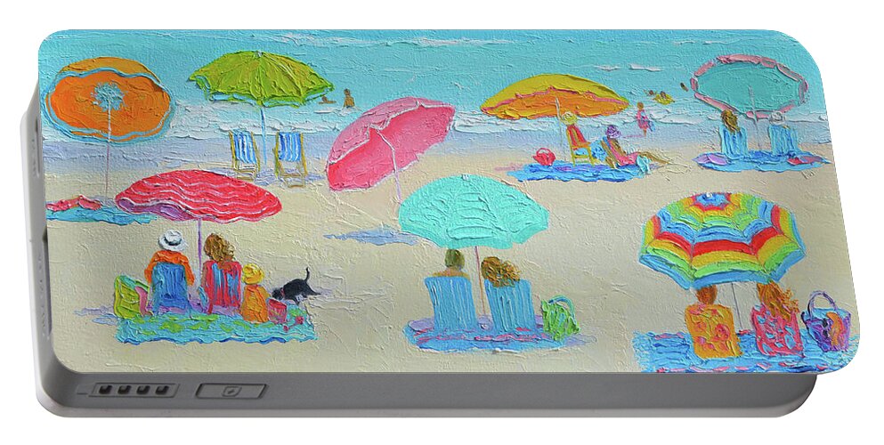 Beach Portable Battery Charger featuring the painting Ocean breeze puts you at ease by Jan Matson