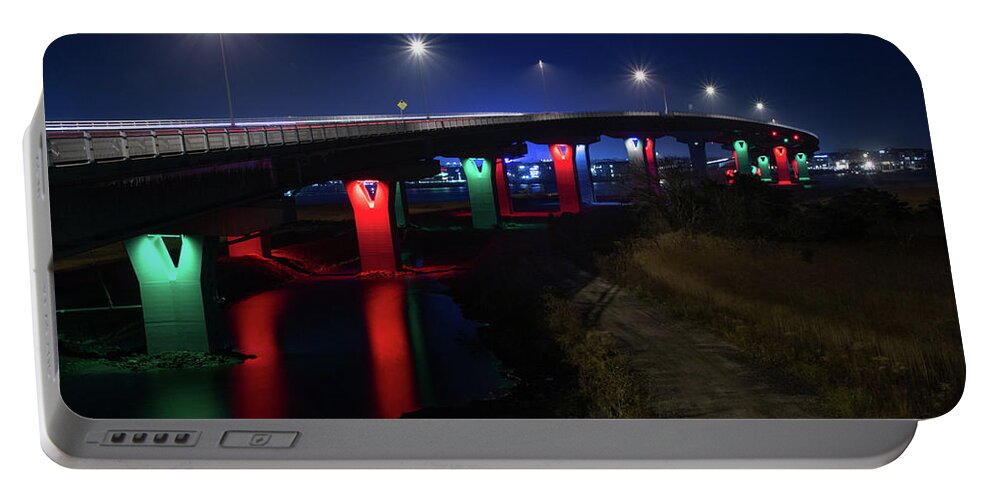 Ocean City Portable Battery Charger featuring the photograph Ocean City Bridge Dressed for Christmas by Kristia Adams