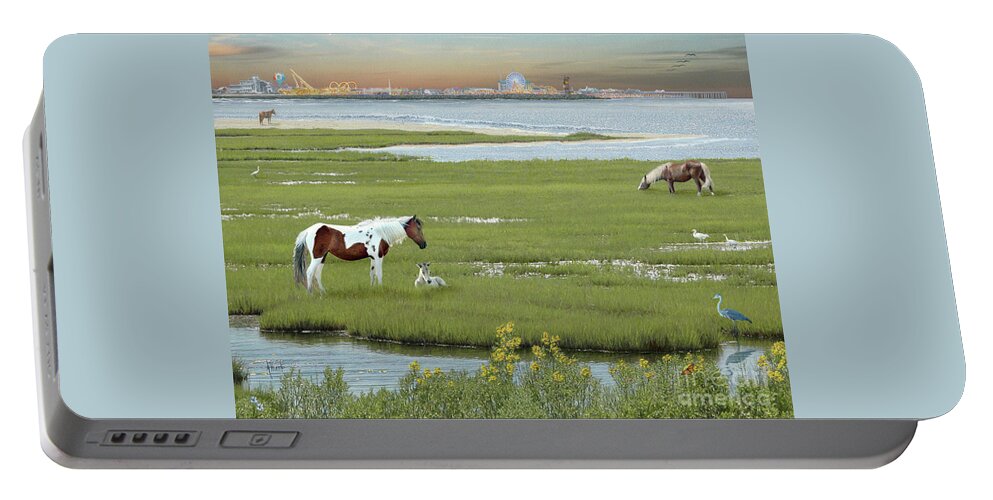 Ocean City Maryland Portable Battery Charger featuring the drawing Ocean City from Assateague by Albert Puskaric