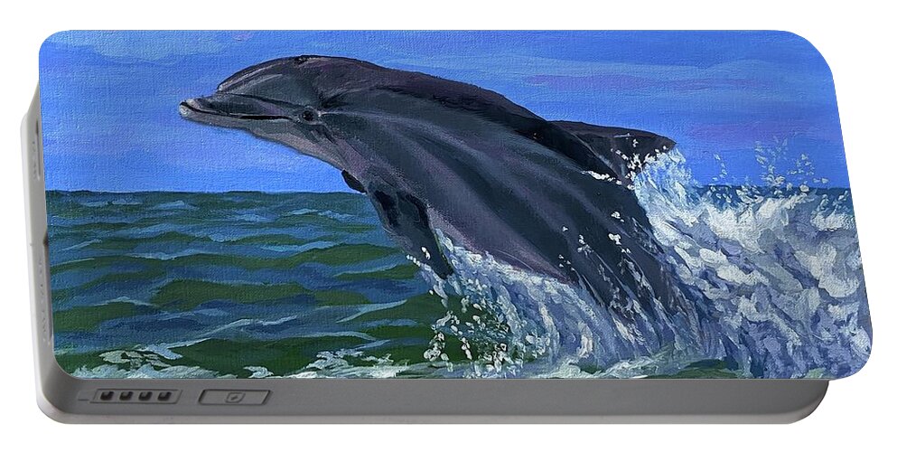 Ocean Portable Battery Charger featuring the painting Ocean Fun by Nancy Breiman