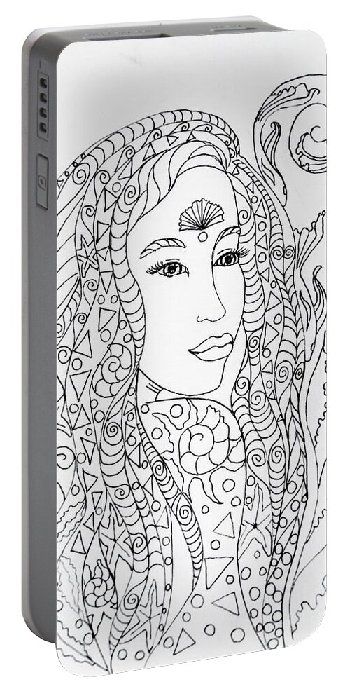 Juliehoyleart Portable Battery Charger featuring the drawing Ocean Queen by Julie Hoyle