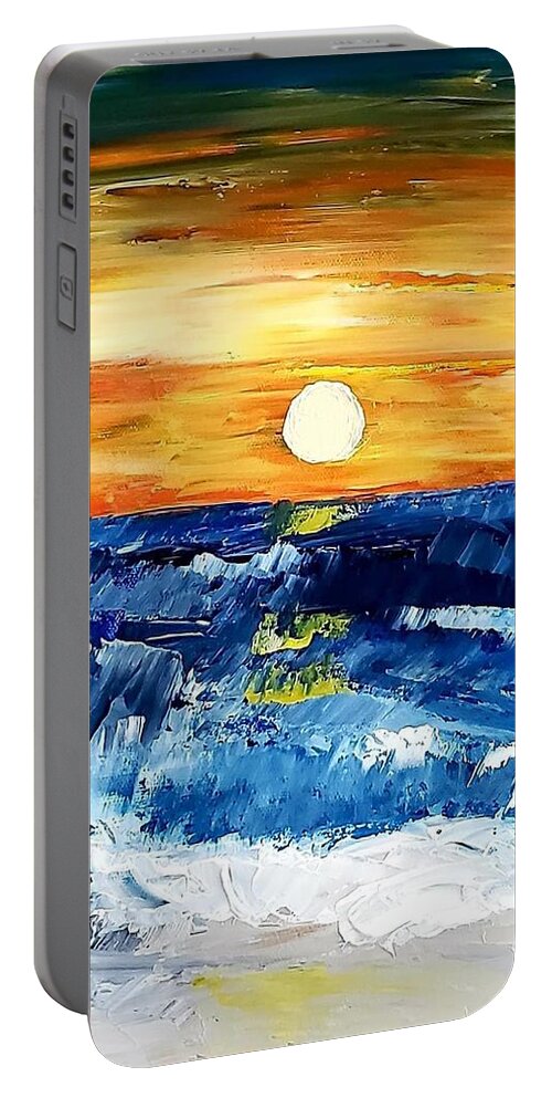  Portable Battery Charger featuring the painting Ocean Sunset by Amy Kuenzie