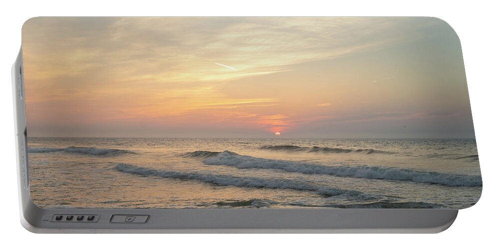 Beach Sunrise Portable Battery Charger featuring the photograph Ocean Waves at Sunrise by Matthew DeGrushe