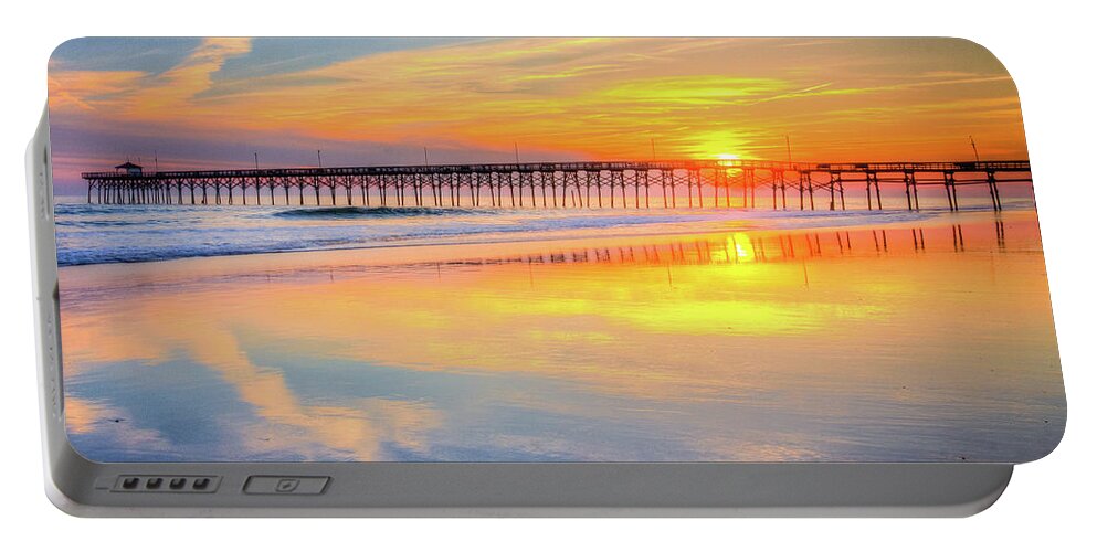 Oak Island Portable Battery Charger featuring the photograph Oceancrest Pier Sunset by Nick Noble