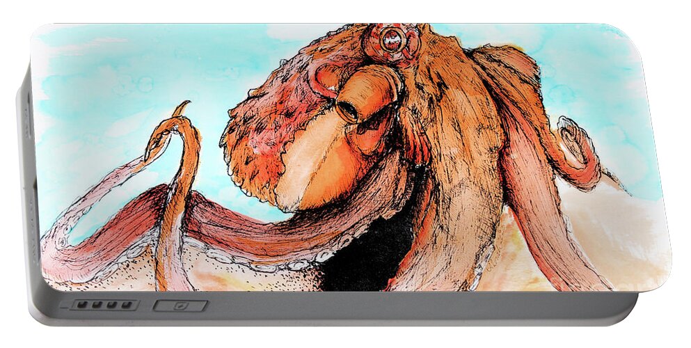 Octopus Portable Battery Charger featuring the painting Octopus at Home by Lora Tout