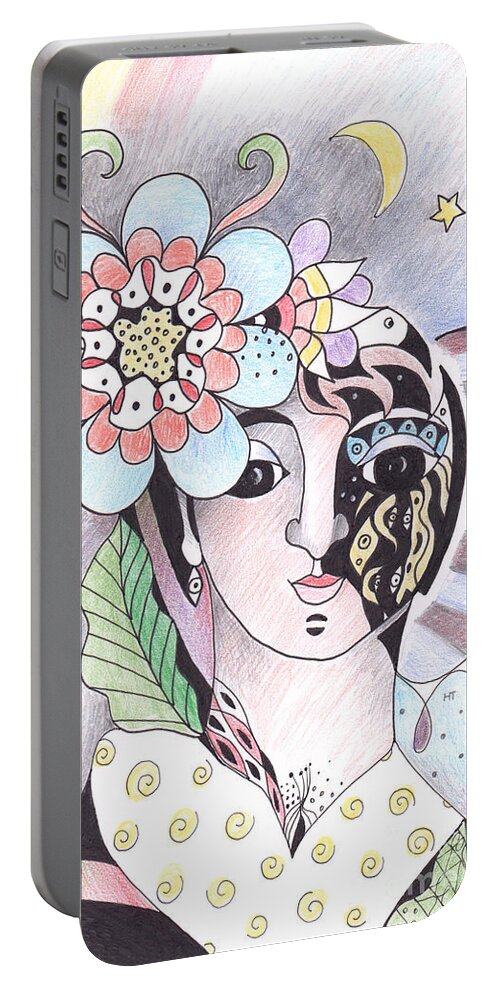 Of Stardust And Rainbows By Helena Tiainen Portable Battery Charger featuring the drawing Of Stardust and Rainbows by Helena Tiainen