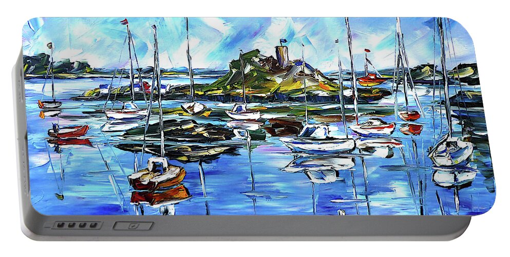 Harbor Scene Portable Battery Charger featuring the painting Off The Coasts Of Brittany by Mirek Kuzniar
