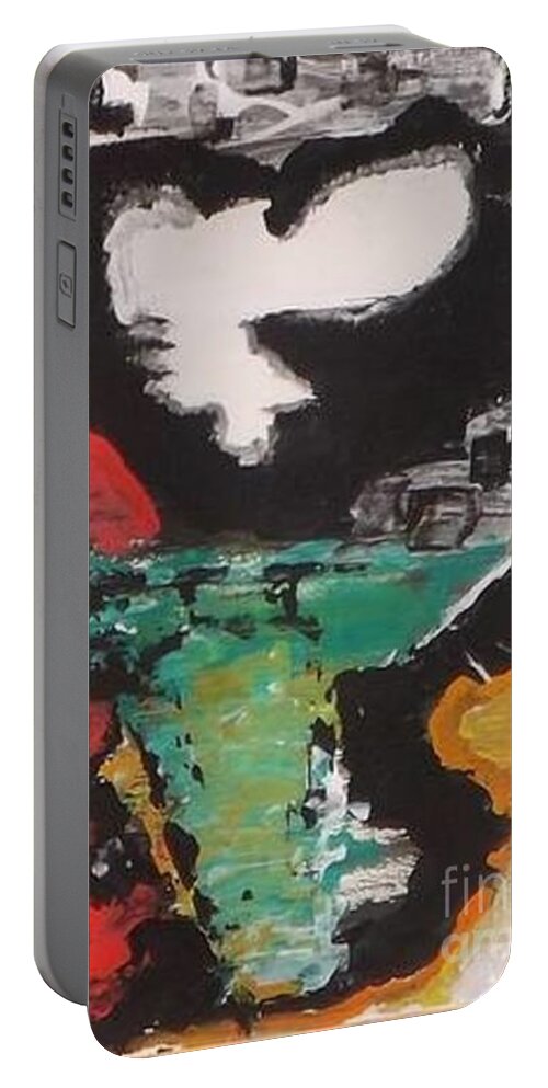 Abstract Portable Battery Charger featuring the painting Off The Wall by Denise Morgan