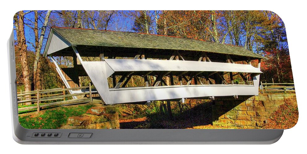 Mink Hollow Covered Bridge Portable Battery Charger featuring the photograph Ohio Covered Bridges - Mink Hollow Covered Bridge No. 9 Over Arney Run - Fairfield County by Michael Mazaika
