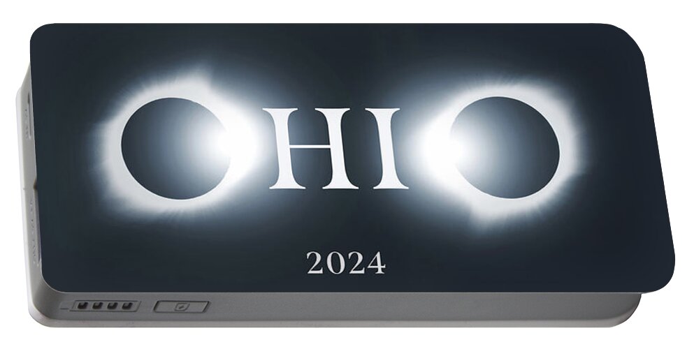 Ohio Total Eclipse Portable Battery Charger featuring the mixed media Ohio Solar Eclipse 2024 by Dan Sproul