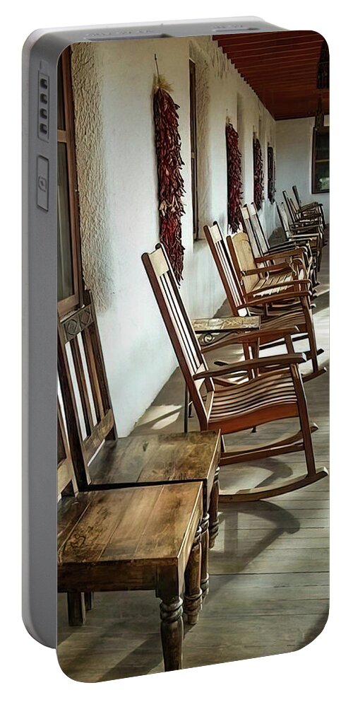 Ojo Caliente Rocking Chairs Portable Battery Charger featuring the photograph Ojo Caliente Rocking Chairs by Rebecca Herranen