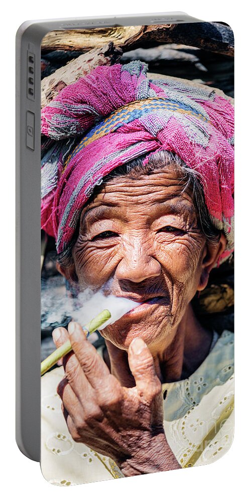 Woman Portable Battery Charger featuring the photograph Old burmese lady by Matteo Colombo