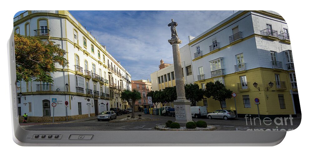 Seafront Portable Battery Charger featuring the photograph Old Cadiz Center Street Blue Sky Andalusia by Pablo Avanzini