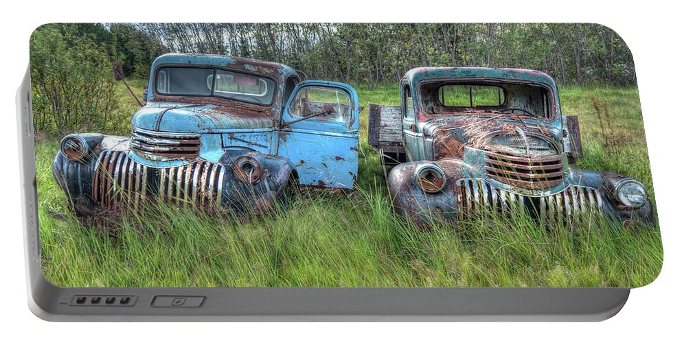 Ford Chevy Portable Battery Charger featuring the photograph Old Chevys in Iceland by Kristia Adams