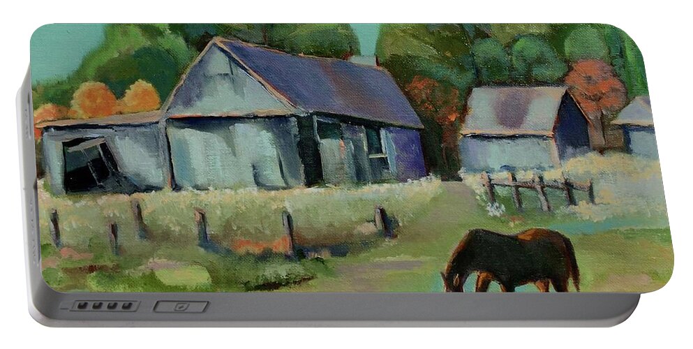 Farm Portable Battery Charger featuring the painting Old farm barns by Lana Sylber