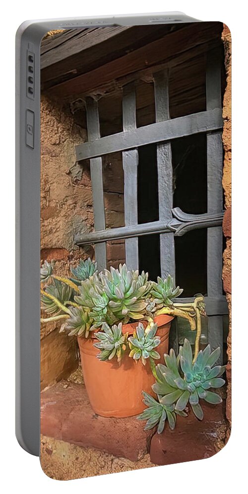 Tuscan Window Portable Battery Charger featuring the photograph Old Historic Tuscan Windowsill by Rebecca Herranen