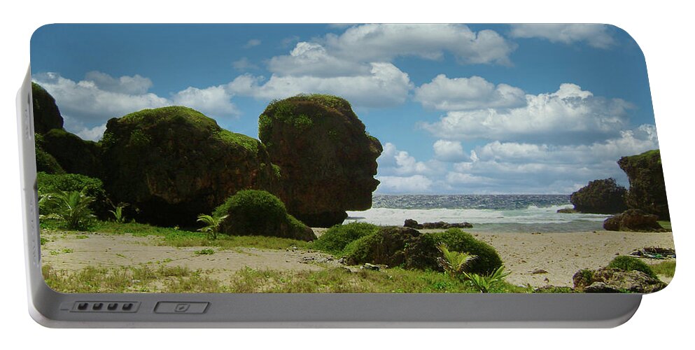 Travel Saipan; Trekking; Old Man By The Sea; Rock Formation Portable Battery Charger featuring the photograph Old Man by the Sea by On da Raks