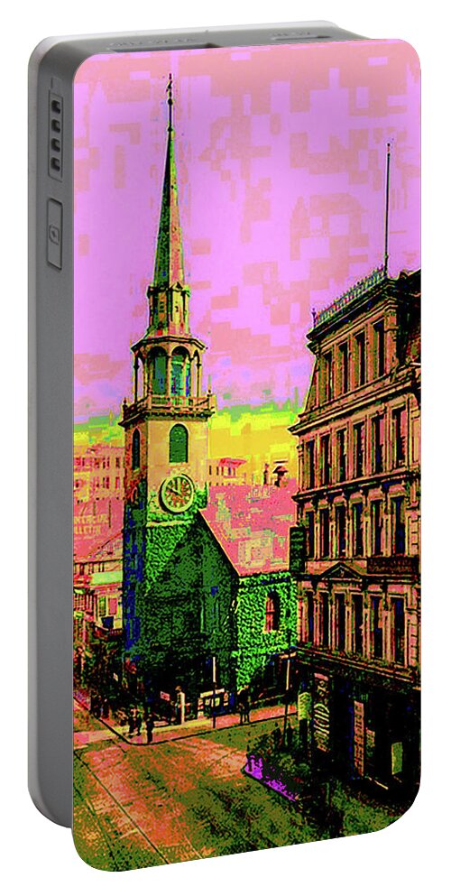 History Portable Battery Charger featuring the digital art Old North Church - Boston by CHAZ Daugherty