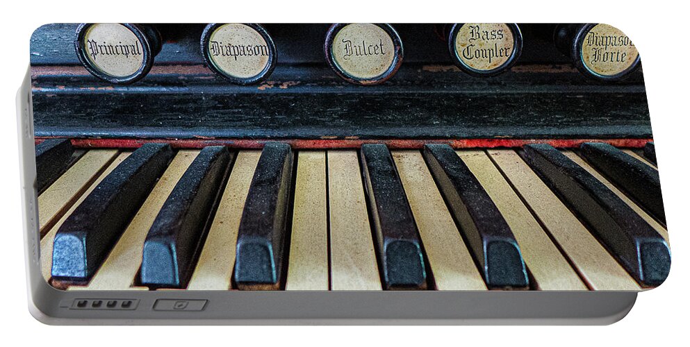 Old Organ Principal Diaposon Dulcet Bass Coupler Diaposon Forte         Portable Battery Charger featuring the photograph Old Organ by David Morehead