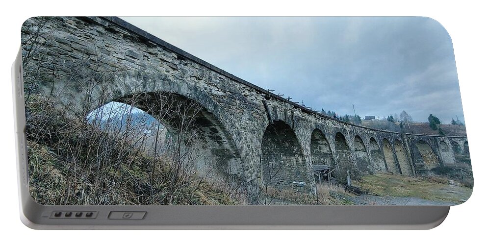 Viaduct Portable Battery Charger featuring the photograph Old Stone Viaduct in Vorokhta by Alex Mir