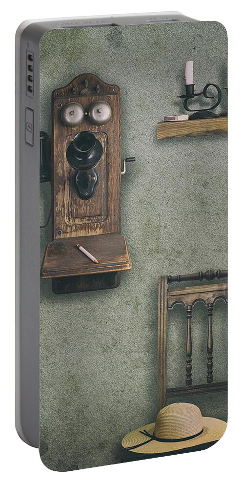 Phone Portable Battery Charger featuring the photograph Old Time Wall Phone by Tom Mc Nemar