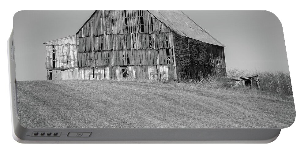 B&w Portable Battery Charger featuring the photograph Old Tobacco Barn by Gerri Bigler