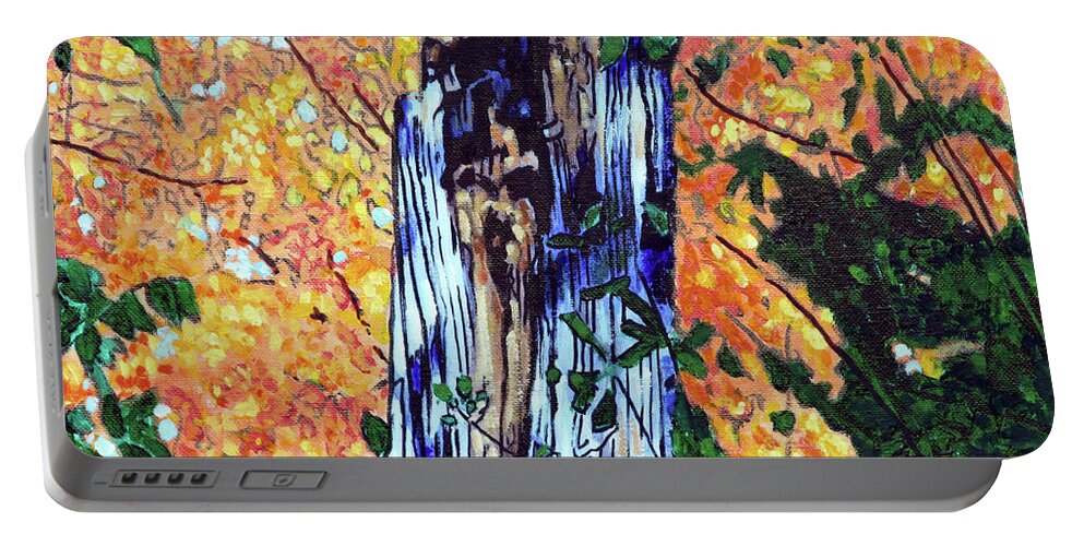 Old Tree Portable Battery Charger featuring the painting Old Tree in Autumn by John Lautermilch