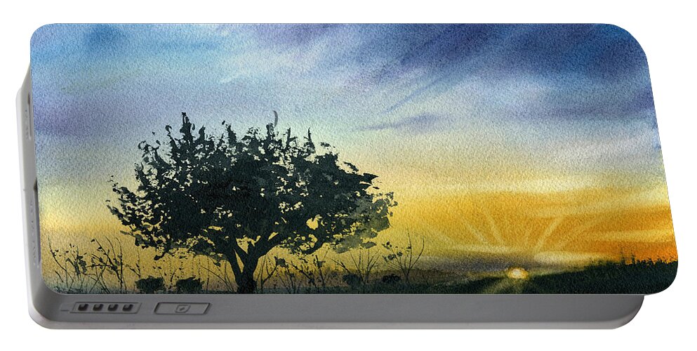 Portugal Portable Battery Charger featuring the painting Olive Tree in Sunset At Campo Maior Alentejo Portugal by Dora Hathazi Mendes