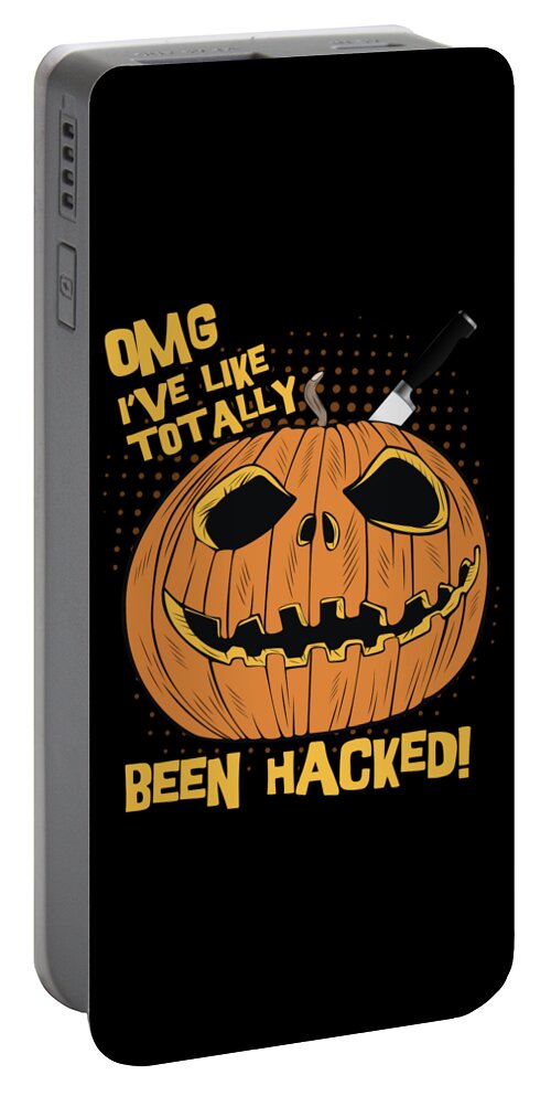 Cool Portable Battery Charger featuring the digital art OMG Ive Been Hacked Funny Halloween Pumpkin by Flippin Sweet Gear