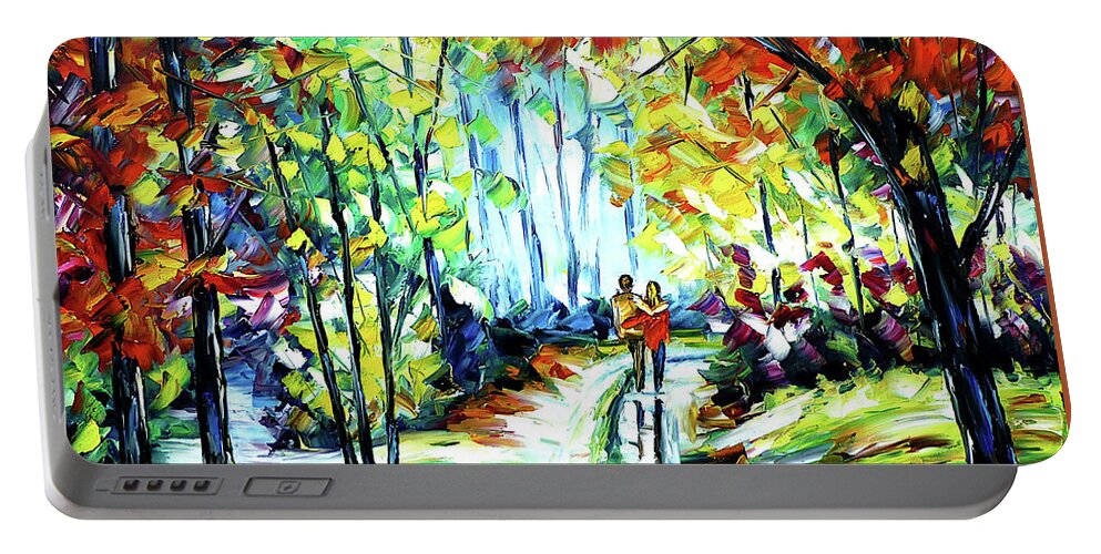 Autumn Walk Portable Battery Charger featuring the painting On An Autumn Day by Mirek Kuzniar