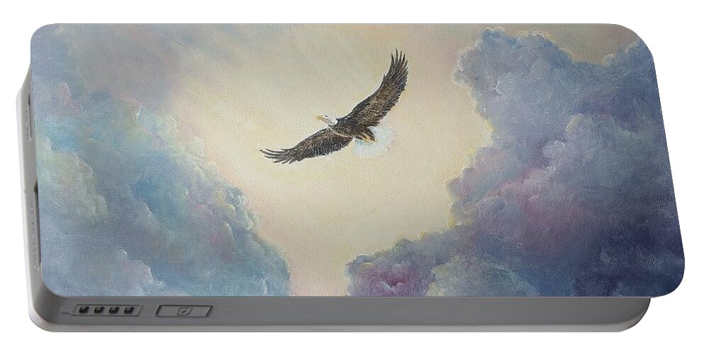 Eagles Portable Battery Charger featuring the painting On Eagles' Wings by ML McCormick