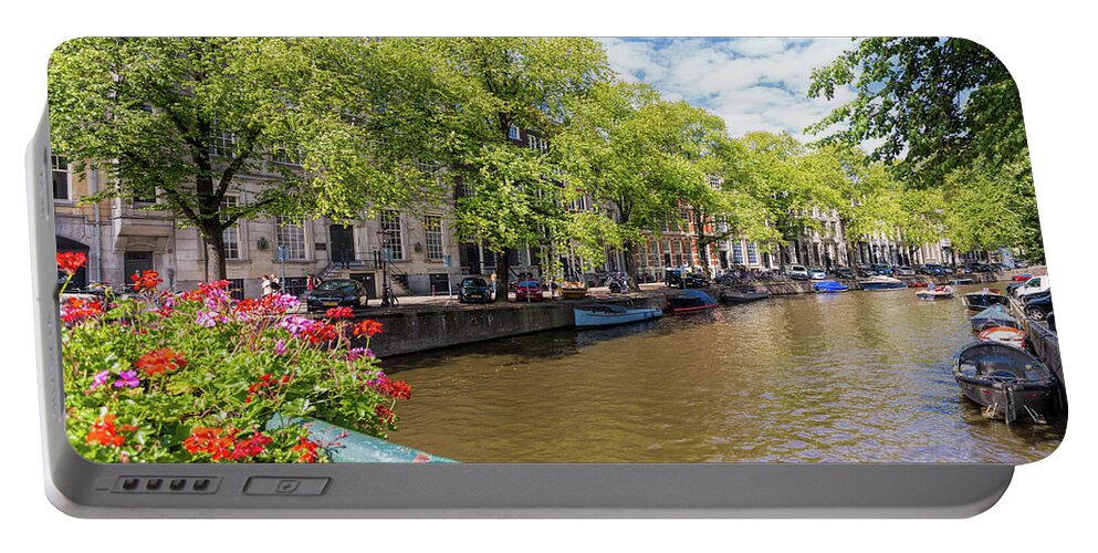 On The Canal Amsterdam Portable Battery Charger featuring the photograph On the Canal Amsterdam by Jemmy Archer