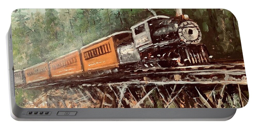 Railroad Portable Battery Charger featuring the painting On The Old Railroad by Larry Whitler