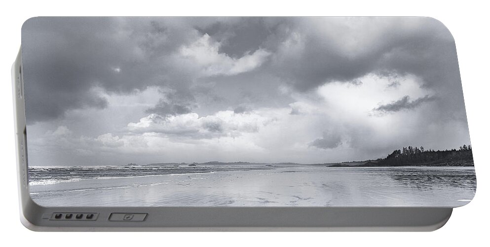 Black And White Photography Portable Battery Charger featuring the photograph On the Tideline Black and White by Allan Van Gasbeck